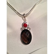 408 Collier quartz fumé, corail, argent sterling